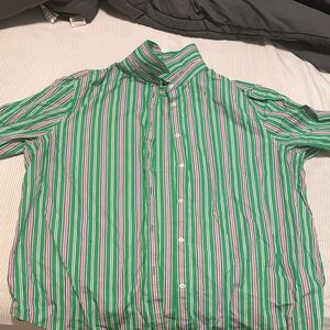 Ralph Lauren Green, White & Pink Striped Button-Down Shirt